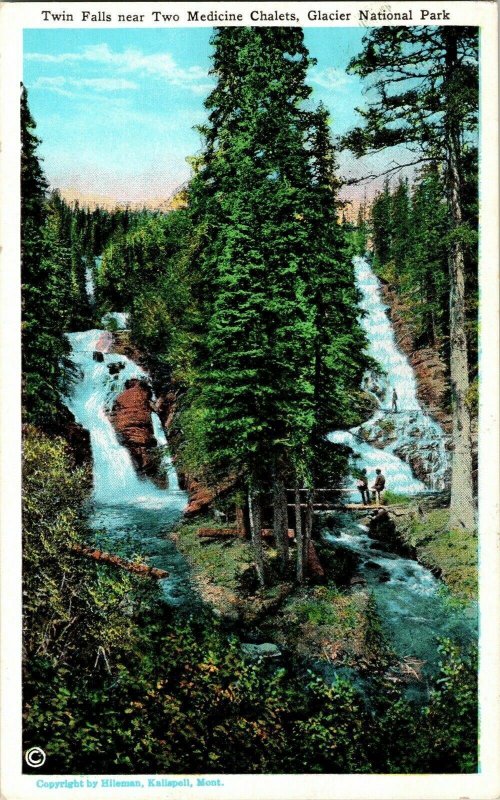 Twin Falls near Two Medicine Chalets Glacier Ntional Park Hotel Montana Postcard 