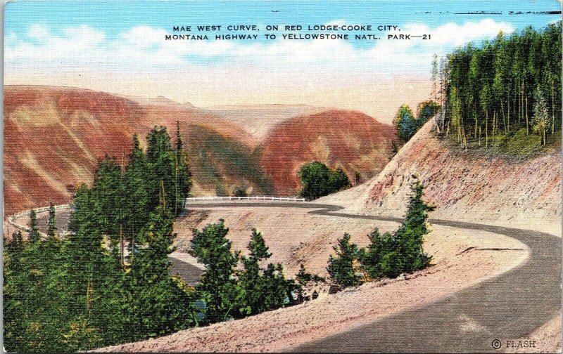 Mae W Curve Red Lodge-Cooke City Montana Hwy Yellowstone National Park Postcard  