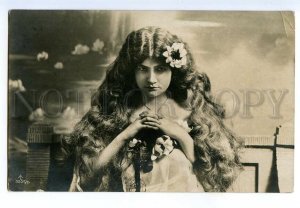 497523 MERMAID Girl Long Hair WATER LILY Vintage PHOTO postcard 1911 year