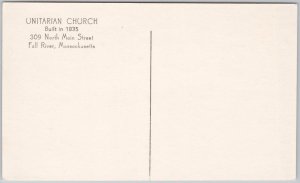 Unitarian Church Fall River MA Lithograph Postcard H75
