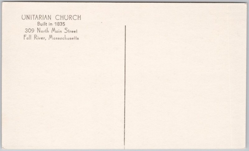 Unitarian Church Fall River MA Lithograph Postcard H75