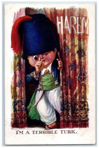 c1910's Little Boy Herem I'm A Terrible Turk Unposted Antique Postcard