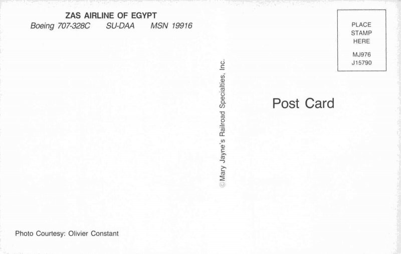 Airline Postcards     ZAS Airlines of EGYPT Boeing 707-329C   SU-DAA MSN 19916 