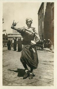 Vintage Egypt RPPC Postcard; Lemonade Seller, Man with Huge Bottle Street Vendor