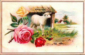 Vintage 1880's Jersey Coffee Cute Little Sheep Victorian Trade Card Dayton, Ohio