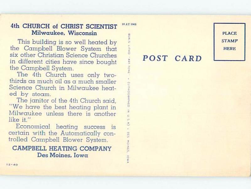 Unused Linen CHURCH SCENE Milwaukee Wisconsin WI A8152