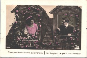 Romantic Couple C'est Mal á Vous de me Surprendre Vintage RPPC 09.16