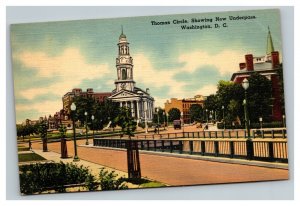 Vintage 1940's Postcard Thomas Circle Underpass Antique Cars Washington DC