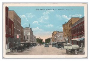 Postcard Main Street Looking West Chanute Kans. Kansas Antique Automobiles