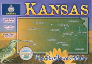 KS: KANSAS SUNFLOWER STATE #2  MAP POSTCARD