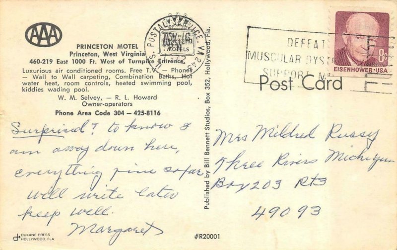 PRINCETON, West Virginia~WV  PRINCETON MOTEL  Pool  ROADSIDE Mercer Co  Postcard