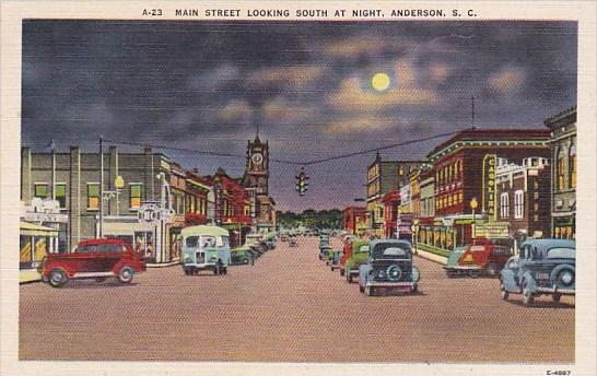 Main Street Lookingt South At Night Anderson South Carolina