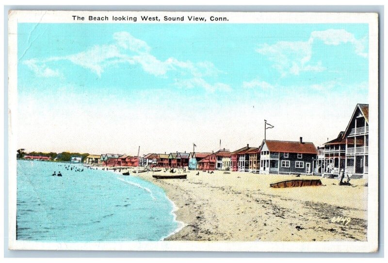 Sound View Connecticut CT Postcard The Beach Sand Looking West 1922 Vintage