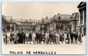 RPPC PALAIS de VERSAILLES, France ~ Group of Tourists Posed- Real Photo Postcard