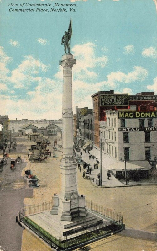 Postcard Civil War Monument Commercial Place Norfolk Virginia AB8 