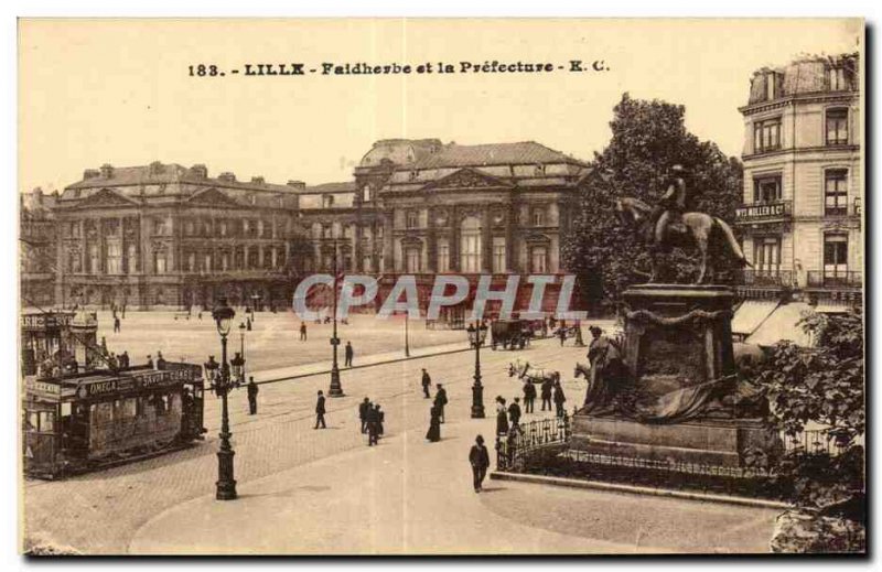 Old Postcard Lille Faidherbe and prefecture Tramway
