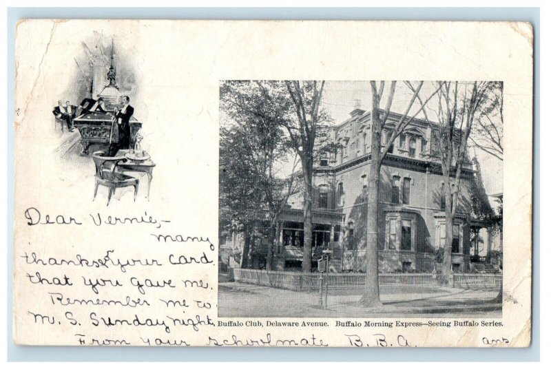 1907 Buffalo Club Delaware Ave Morning Express NY Billiard Pool Postcard 