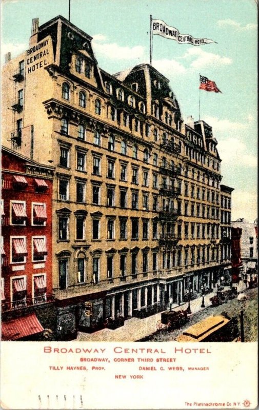 Vintage New York City Postcard - Broadway Central Hotel