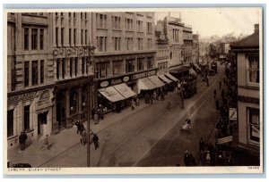 Cardiff Wales Postcard Queen Street Business District c1930's Vintage