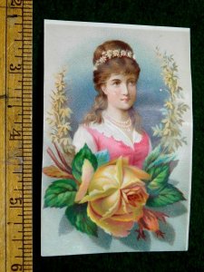 1880s Lovely Fancy Lady With Large Yellow Rose Victorian Card F8 