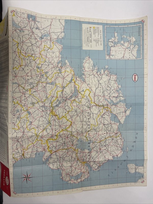 Esso Road Map Ireland Vintage 1959 Foldout Map