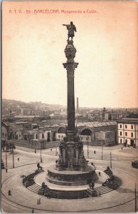 Spain Barcelona Monumento a Colon Vintage Postcard B109