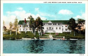 Lost Lake Woods Club House Near Alpena MI View from Water Vintage Postcard K79