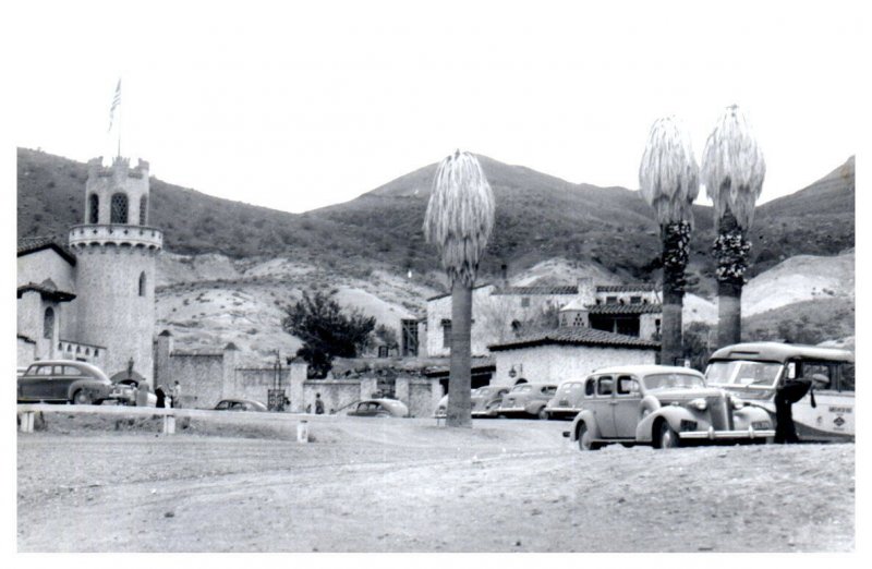 Old Cars in Front of Scottys Castle Death Valley California RPPC Postcard Repro