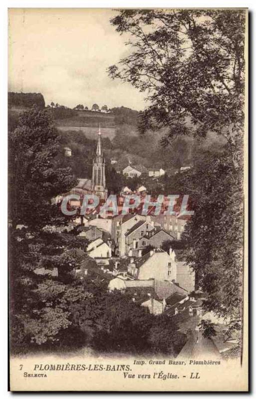 Old Postcard Plombieres Les Bains View Towards Church