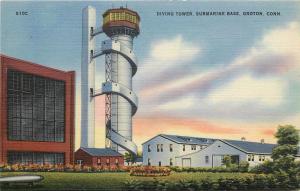 Linen Postcard Diving Tower, Submarine Base, Groton CT New London County
