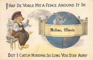 Dutch Boy Comic Fishing MOLINE, ILLINOIS Rock Island Co. 1915 Antique Postcard