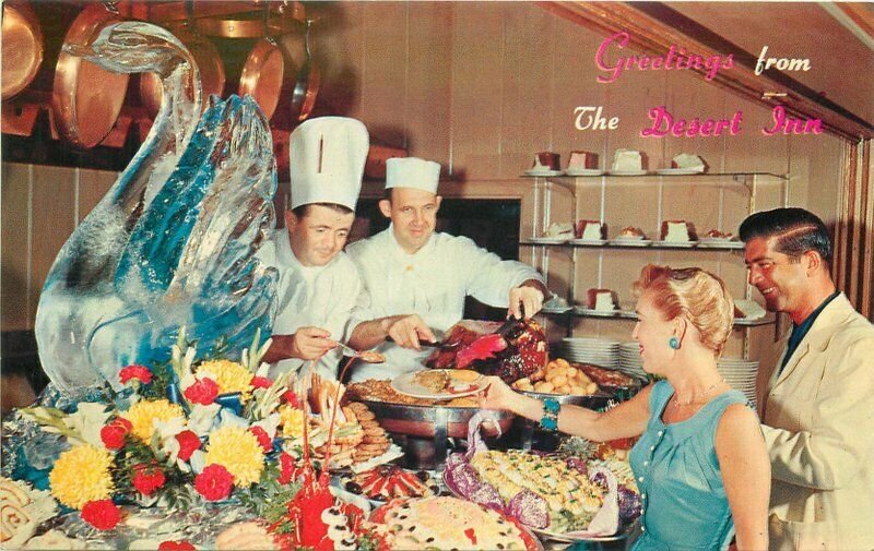 Ice Sculpture Food Wilbur Clark Desert Inn roadside Western Postcard 20-28