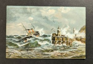 Mint Vintage Rough Sea Off Douglas Head Isle of Man Illustrated Picture Postcard