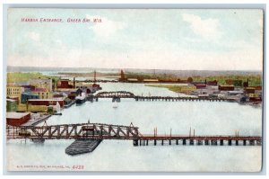 Green Bay Wisconsin WI Postcard Harbor Entrance Aerial View Ship c1910's Antique