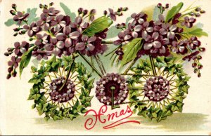 Merry Christmas With Bicycle and Purple Flowers