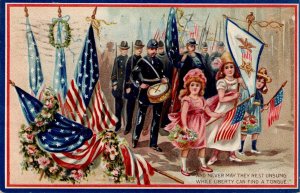 USA Postcard Tuck 158 Decoration Day Liberty Girls Flag c1909 Photo attached!