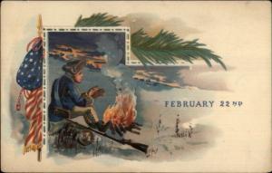 Feb 22d - General George Washington Warming by Fire c1910 Postcard