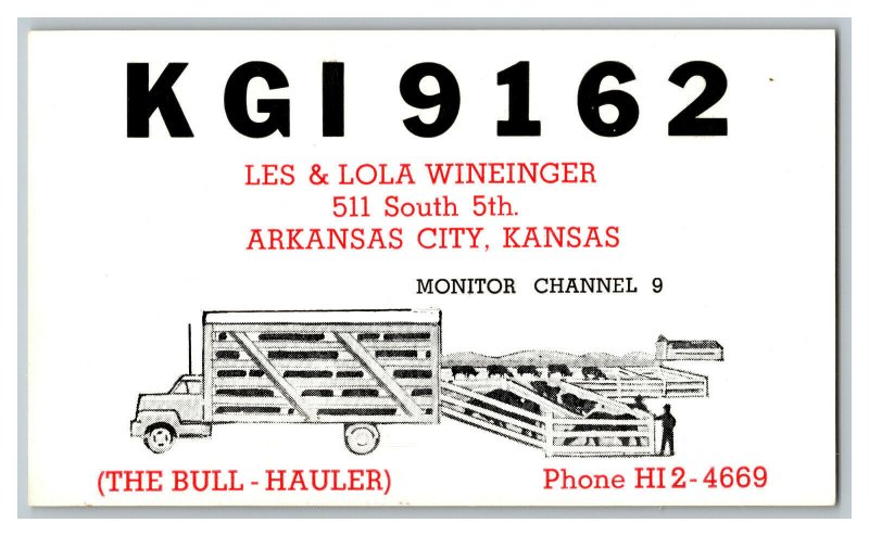 QSL Radio Card From Abilene Kansas KGI 9162 