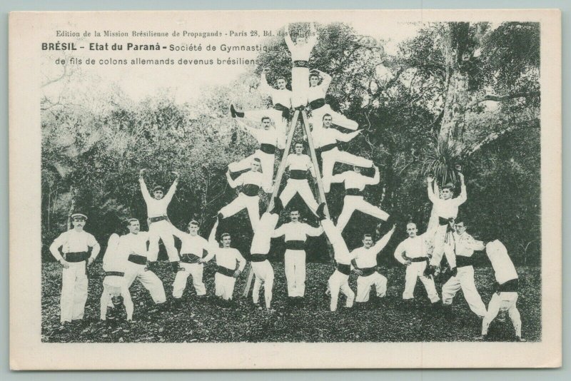 Brazil Gymnastic Team~Young Men Build A Pyramid~Pose For Photo~Team Captain  