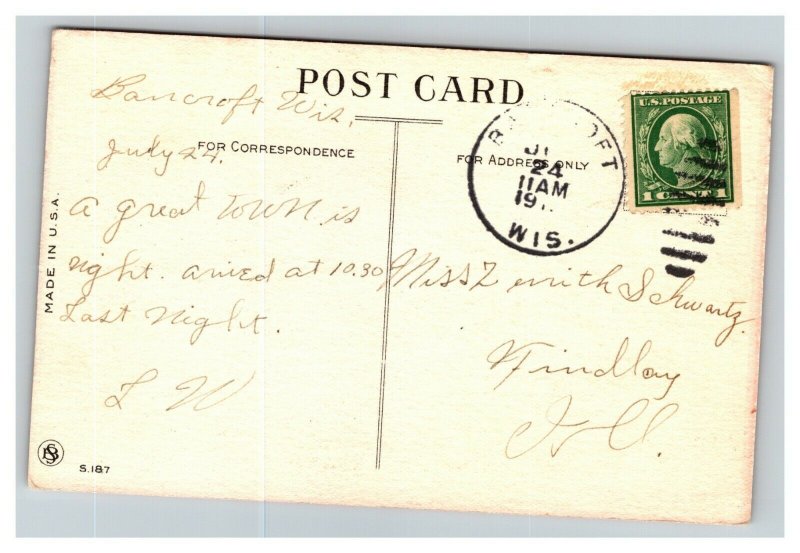 Vintage 1911 Postcard Dutch Boy Smoking Pipe Antique Auto Bancroft Wisconsin