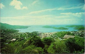 Thomas US Virgin Islands Panoramin Ciew Charlotte Amalie Postcard VTG UNP Dukane 