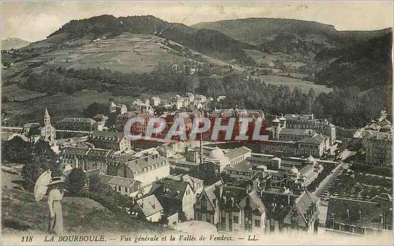 Old Postcard La Bourboule General view and Vallee Vendeix