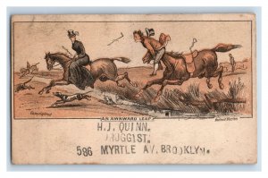 1870s-80s H.J. Quinn Druggist Equestrian Side Saddle Comical Horse Fail P149