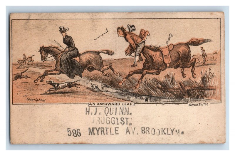 1870s-80s H.J. Quinn Druggist Equestrian Side Saddle Comical Horse Fail P149