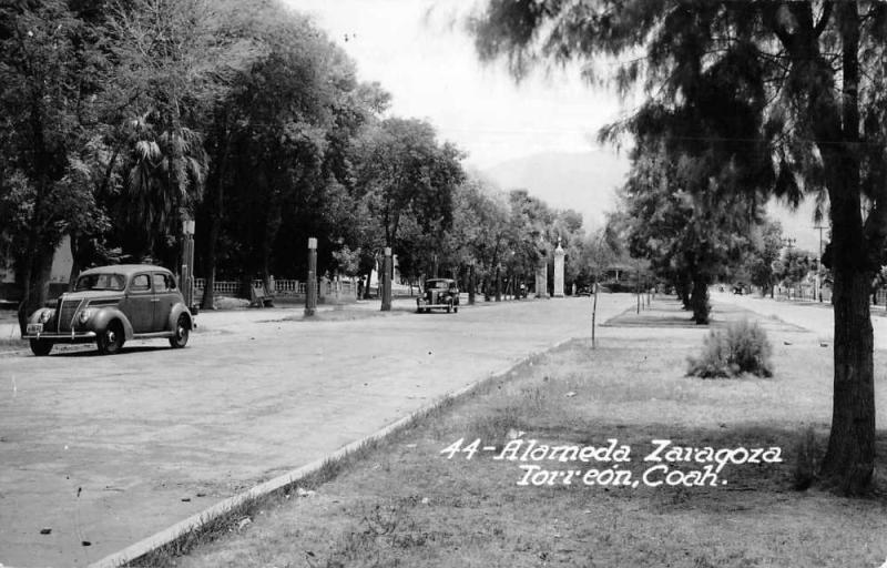 Torreon Mexico Alameda Zaragoza Street Scene Real Photo Antique Postcard J78003 