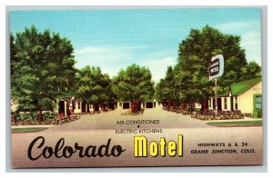 Vintage 1940's Advertising Postcard Colorado Motel Hwy 6 & 24 Grand Junction CO