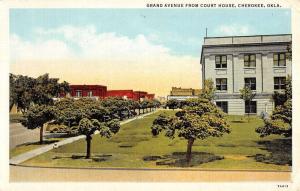 Cherokee Oklahoma Grand Ave From Court House Linen Antique Postcard K21264