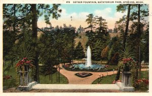 Vintage Postcard 1939 Geyser Fountain Garden Natatorium Park Spokane Washington