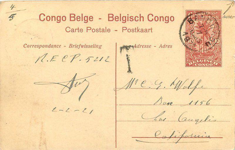 1921 Belgian Congo River scene Postal Card With added Postage Colonial Africa