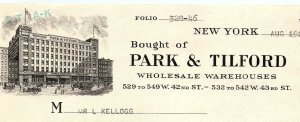 1915 PARK & TILFORD WHOLESALE WAREHOUSES NEW YORK  BILLHEAD INVOICE Z4044